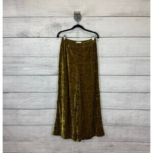 Anthropologie Women's Green Gold Mustard Velvet Floral Wide Leg Pants Size 4